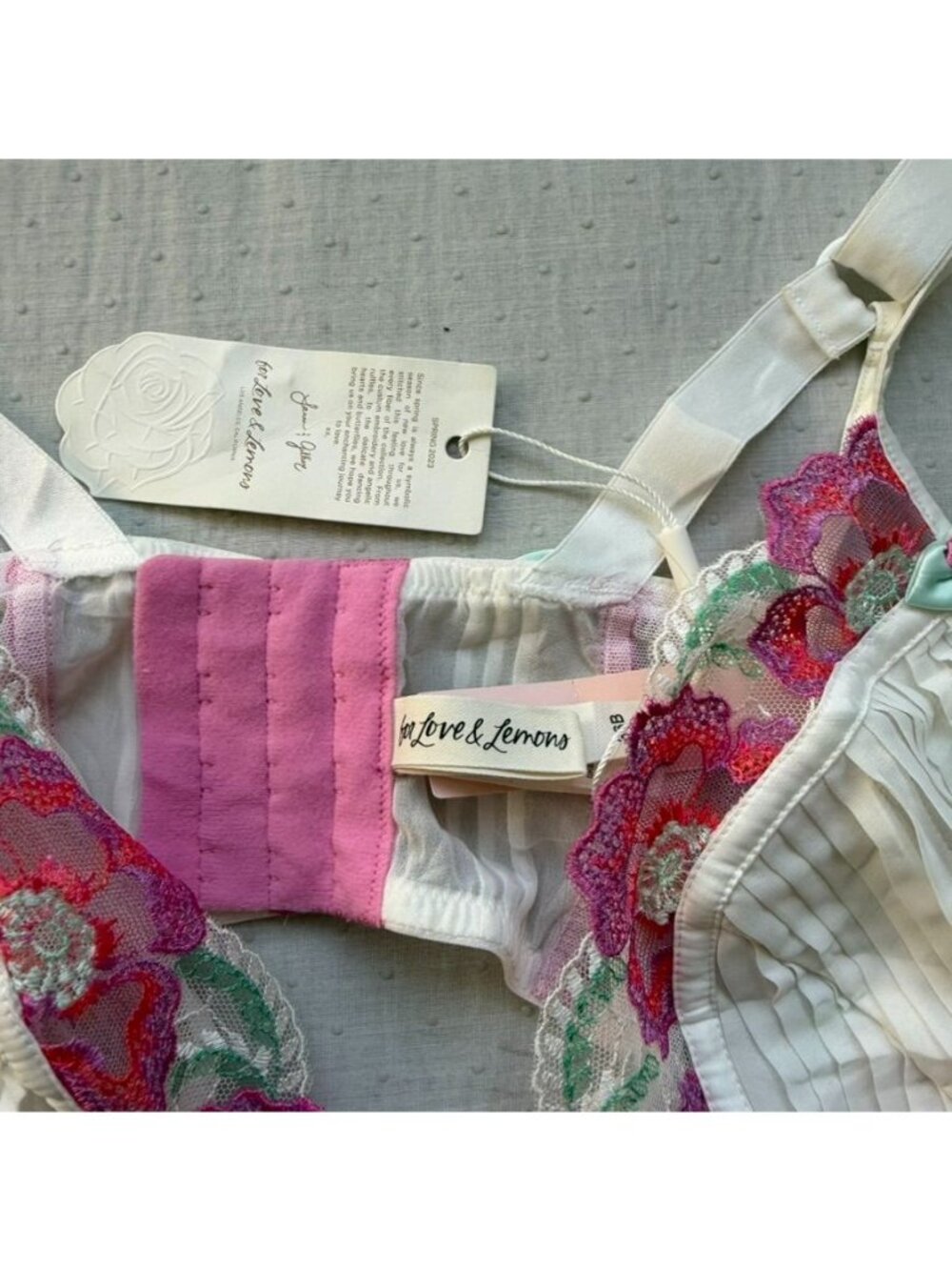 For Love and Lemons Festival Rose Teddy White Pink Embroidered Bodysuit NWT 36B - Picture 4 of 16